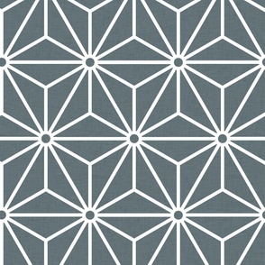 35 Geometric Stars- Japanese Hemp Leaves- Asanoha- White on Slate Gray- Grey Blue Background- Petal Solids Coordinate- Large