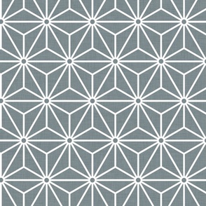 35 Geometric Stars- Japanese Hemp Leaves- Asanoha- White on Slate Gray- Grey Blue Background- Petal Solids Coordinate- Medium