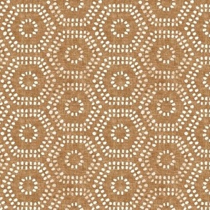 (small scale) block print boho hexagons - golden brown - LAD23