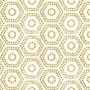 (small scale) block print boho hexagons - mustard/cream - LAD23