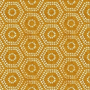 (small scale) block print boho hexagons - mustard - LAD23