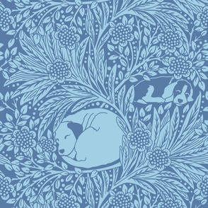 Light Blue William Morris' Dogs Sleeping in a Field of Flowers Large Print