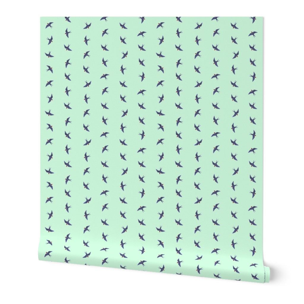 Swooping Swallows on Pale Mint