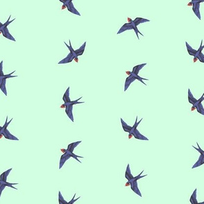 Swooping Swallows on Pale Mint