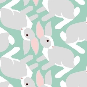 Hopfull Bunny Rabbits Gray on Mint Green