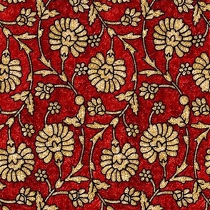 Gold Floral Vines on Textured Red