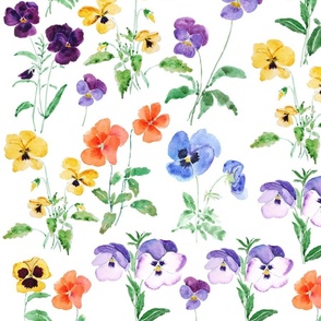 colorful pansy garden watercolor pattern 