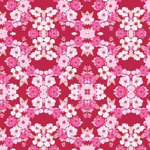 Hot Pink Floral in Mirrored pattern - monotone pinks - maximalist