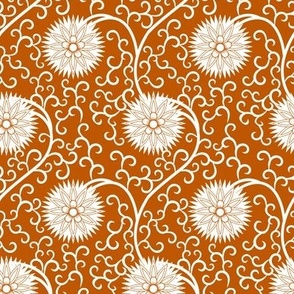 Texas colors - Flowers and Filigree - White on Burnt Orange