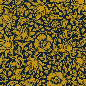 1879 "Mallow" by William Morris - Notre Dame colors - Standard Gold on Blue