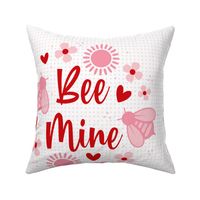 18x18 Panel Bee Mine Valentine Bumblebees Hearts and Flowers on White for DIY Throw Pillow or Cushion Cover