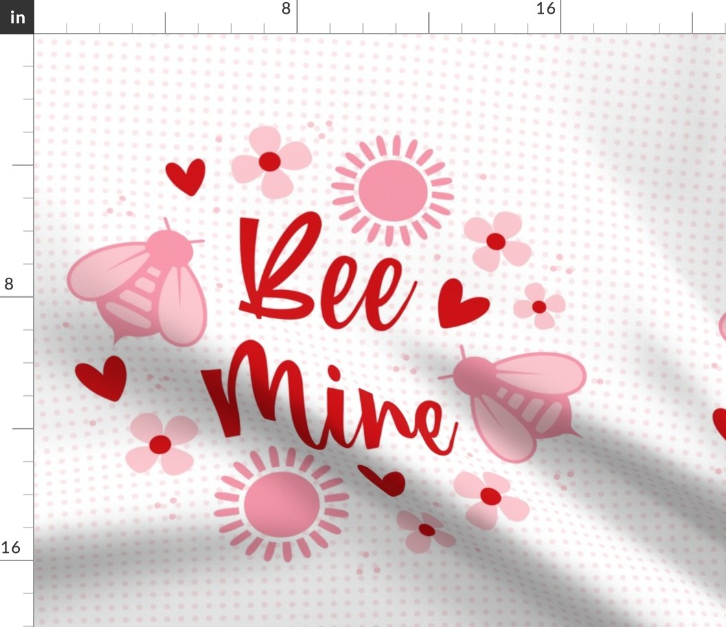 18x18 Panel Bee Mine Valentine Bumblebees Hearts and Flowers on White for DIY Throw Pillow or Cushion Cover