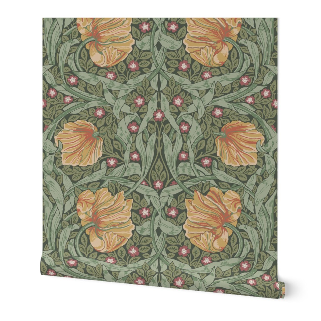 Pimpernel William Morris - 1128 large // pale gold and antique green - soft bg