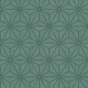 36 Geometric Stars- Japanese Hemp Leaves- Asanoha- Linen Texture on Pine Green Background- Petal Solids Coordinate- Medium