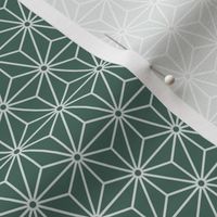 36 Geometric Stars- Japanese Hemp Leaves- Asanoha- White on Pine Green Background- Petal Solids Coordinate- sMini