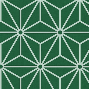37 Geometric Stars- Japanese Hemp Leaves- Asanoha- Emerald Green Background- Petal Solids Coordinate- Extra Large