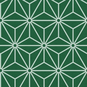 37 Geometric Stars- Japanese Hemp Leaves- Asanoha- Sashiko- Japandi- Emerald Green Background- Petal Solids Coordinate- Large
