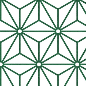 37 Geometric Stars- Japanese Hemp Leaves- Asanoha- Emerald Green on White Background- Petal Solids Coordinate- Extra Large
