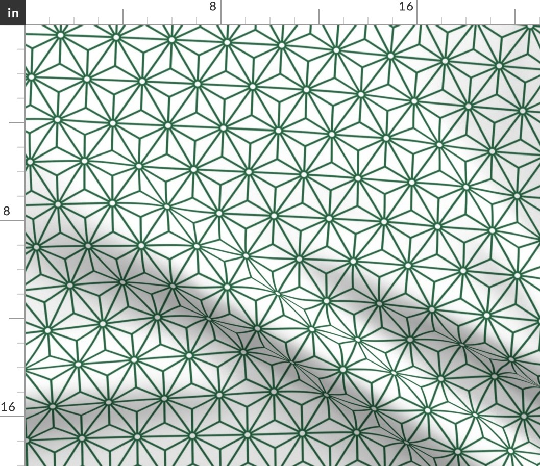 37 Geometric Stars- Japanese Hemp Leaves- Asanoha- Emerald Green on White Background- Petal Solids Coordinate- Small