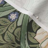 Pimpernel William Morris - 1130 large // antique green, ecru and blue - dark bg