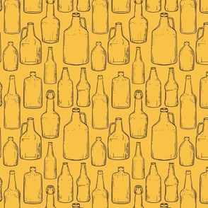 Bottles of beer line art on yellow medium 