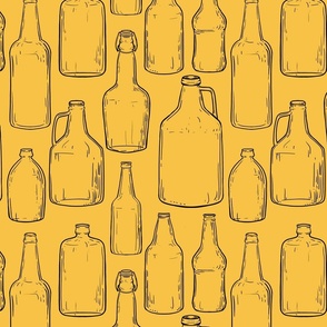 Bottles of beer line art on yellow large 