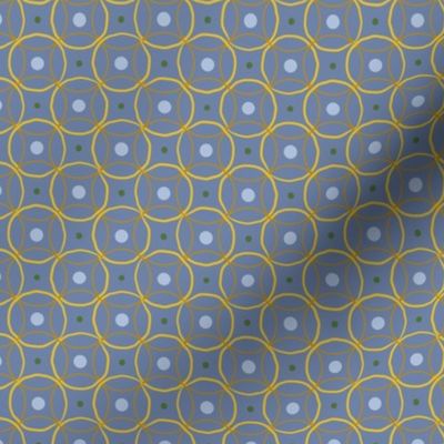 Large gender neutral denim blue & yellow geometric design for shirts, dresses and quilts