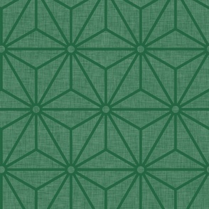 37 Geometric Stars- Japanese Hemp Leaves- Asanoha- Linen Texture on Emerald Green Background- Petal Solids Coordinate- Large