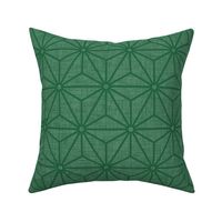 37 Geometric Stars- Japanese Hemp Leaves- Asanoha- Sashiko- Japandi- Linen Texture on Emerald Green Background- Petal Solids Coordinate- Medium