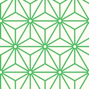 39 Geometric Stars- Japanese Hemp Leaves- Asanoha- Grass Green on Off White Background- Petal Solids Coordinate- Large