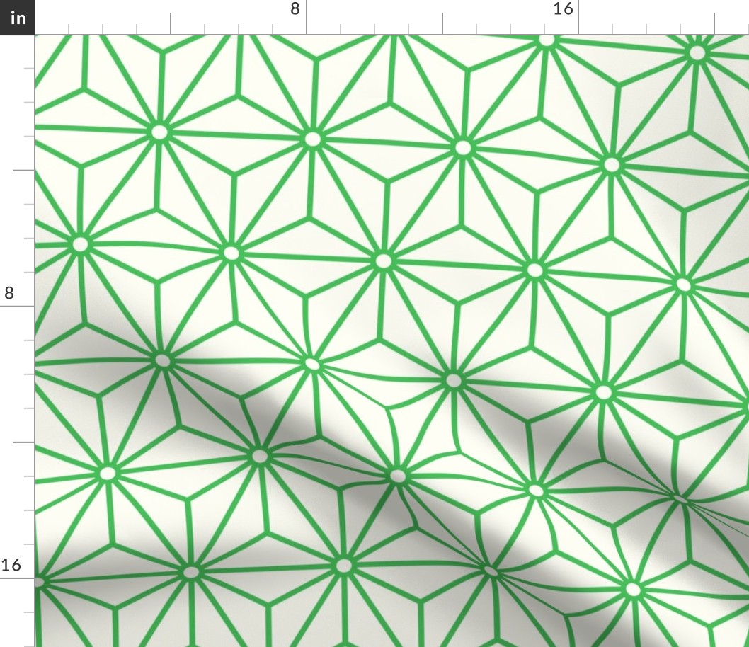 39 Geometric Stars- Japanese Hemp Leaves- Asanoha- Grass Green on Off White Background- Petal Solids Coordinate- Medium
