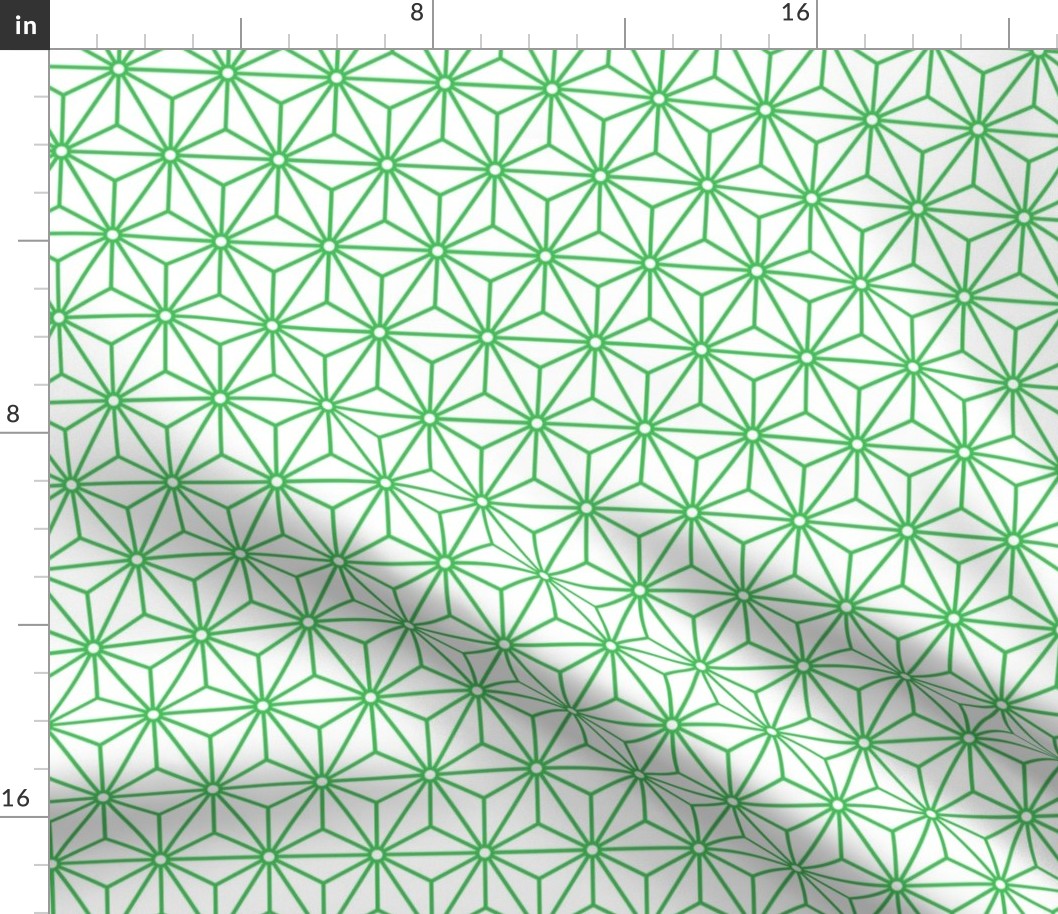 39 Geometric Stars- Japanese Hemp Leaves- Asanoha- Sashiko- Japandi- Grass Green on Off White Background- Petal Solids Coordinate- Small