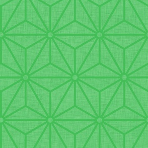 39 Geometric Stars- Japanese Hemp Leaves- Asanoha- Linen Texture on Grass Green Background- Petal Solids Coordinate- Large