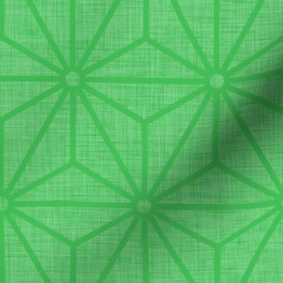 39 Geometric Stars- Japanese Hemp Leaves- Asanoha- Linen Texture on Grass Green Background- Petal Solids Coordinate- Medium