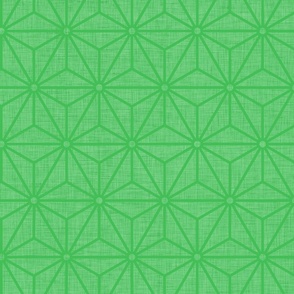 39 Geometric Stars- Japanese Hemp Leaves- Asanoha- Linen Texture on Grass Green Background- Petal Solids Coordinate- Medium