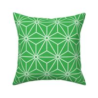 39 Geometric Stars- Japanese Hemp Leaves- Asanoha- Off White on Grass Green Background- Petal Solids Coordinate- Medium