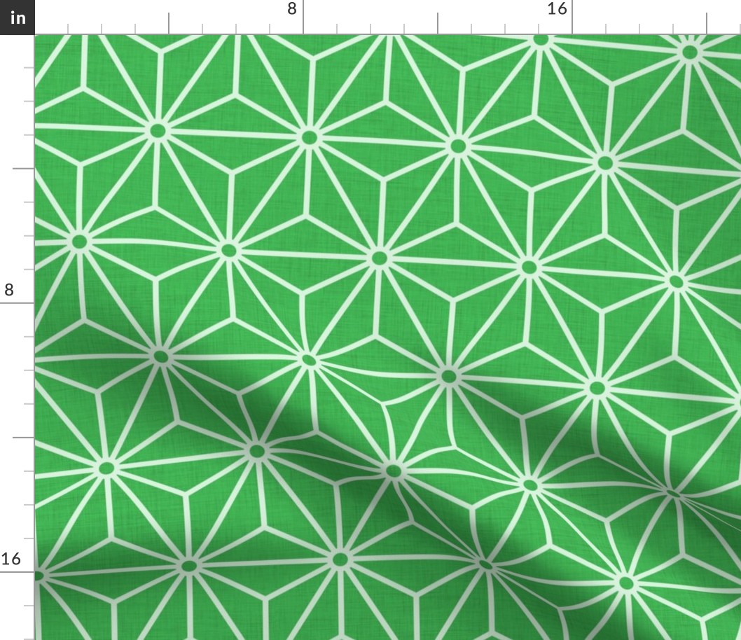 39 Geometric Stars- Japanese Hemp Leaves- Asanoha- Off White on Grass Green Background- Petal Solids Coordinate- Medium