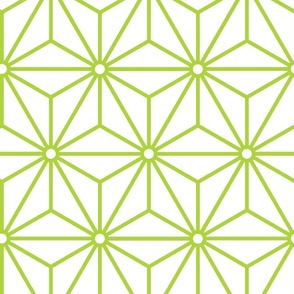 40 Geometric Stars- Japanese Hemp Leaves- Asanoha- Lime Green on Off White Background- Petal Solids Coordinate- Large