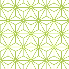 40 Geometric Stars- Japanese Hemp Leaves- Asanoha- Sashiko- Japandi- Lime Green on Off White Background- Petal Solids Coordinate- Medium