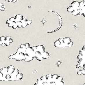 clouds and new moon on warm gray | large 