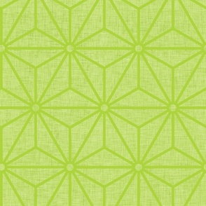 40 Geometric Stars- Japanese Hemp Leaves- Asanoha- Linen Texture on Lime Green- Petal Solids Coordinate- Large