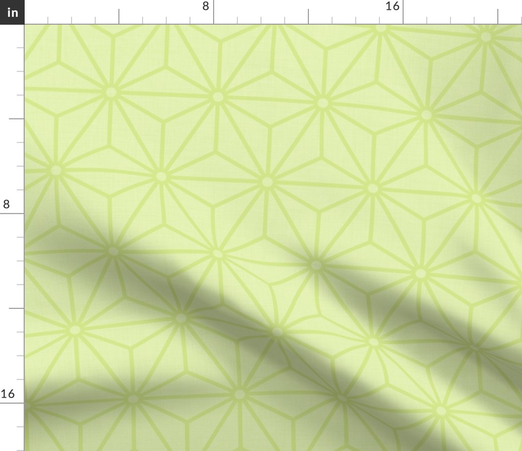 41 Geometric Stars- Japanese Hemp Leaves- Asanoha- Linen Texture on Pastel Green- Honeydew- Petal Solids Coordinate- Medium
