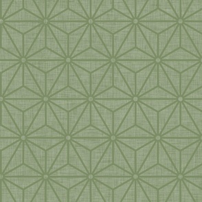 42 Geometric Stars- Japanese Hemp Leaves- Asanoha- Linen Texture on Sage Green- Petal Solids Coordinate- Medium