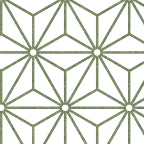 42 Geometric Stars- Japanese Hemp Leaves- Asanoha- Sage Green on White Background- Petal Solids Coordinate- Extra Large