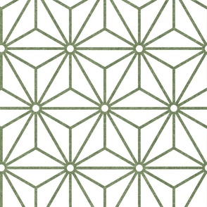 42 Geometric Stars- Japanese Hemp Leaves- Asanoha- Sashiko- Japandi- Sage Green on White Background- Petal Solids Coordinate- Large