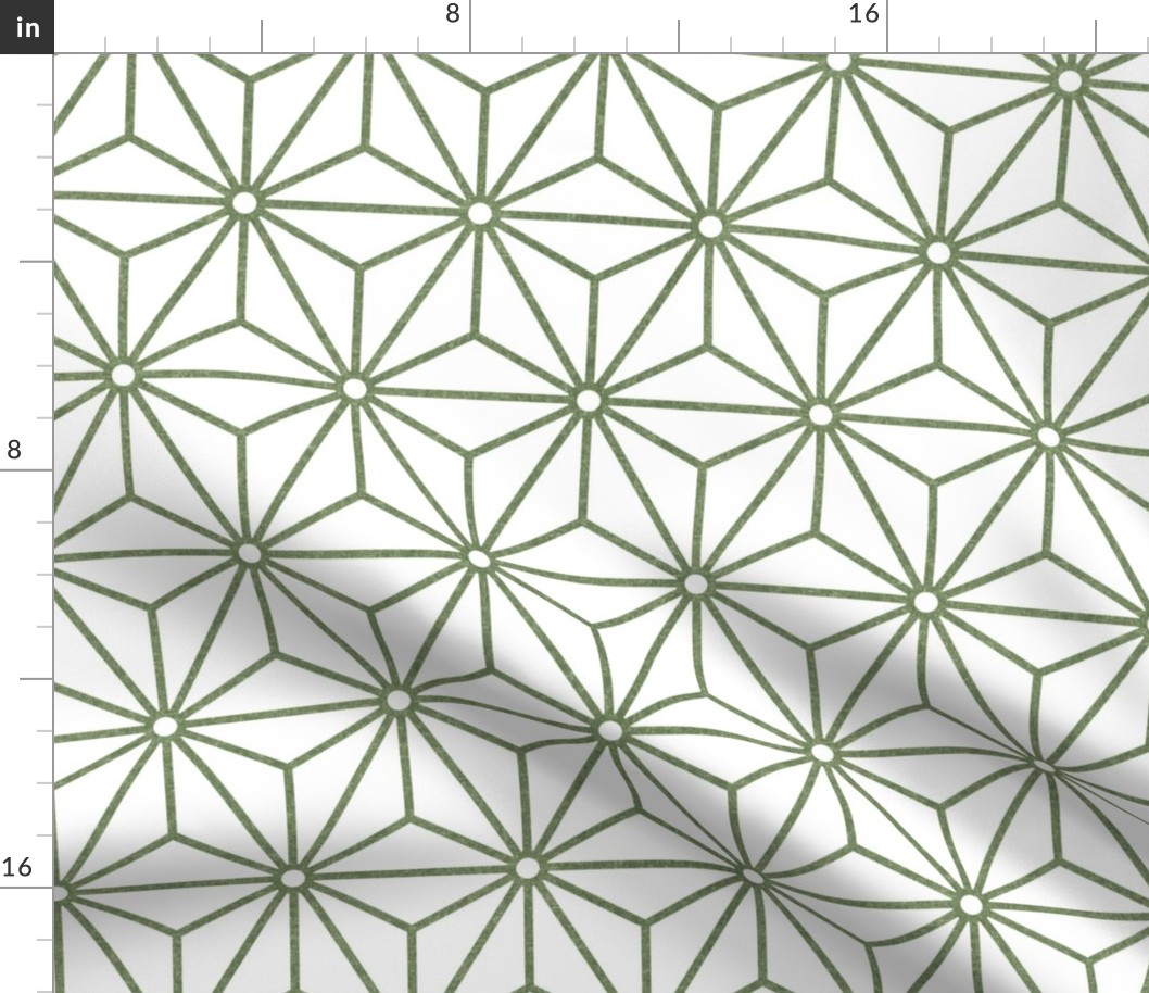 42 Geometric Stars- Japanese Hemp Leaves- Asanoha- Sage Green on White Background- Petal Solids Coordinate- Medium
