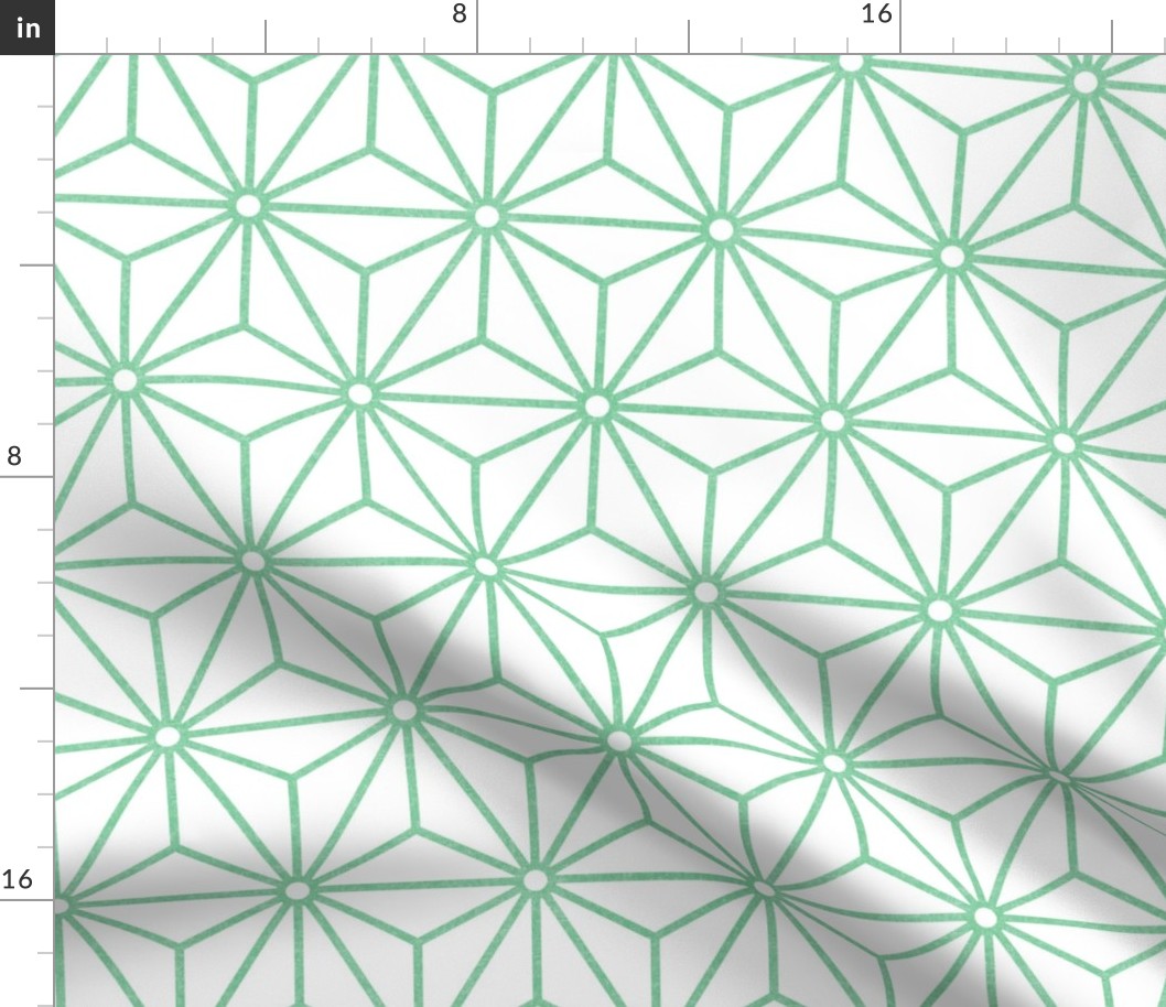 43 Geometric Stars- Japanese Hemp Leaves- Asanoha- Sashiko- Jade Green on White Background- Petal Solids Coordinate- Medium