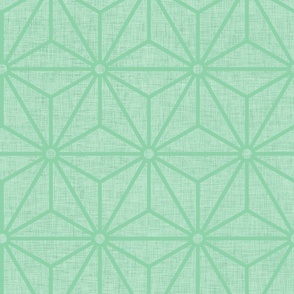 43 Geometric Stars- Japanese Hemp Leaves- Asanoha- Linen Texture on Jade Green- Petal Solids Coordinate- Large