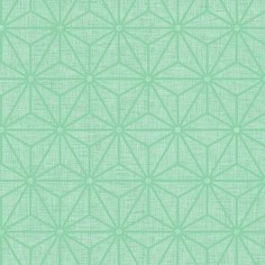 43 Geometric Stars- Japanese Hemp Leaves- Asanoha- Linen Texture on Jade Green- Petal Solids Coordinate- Medium