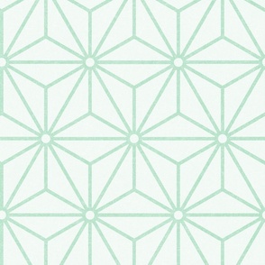43 Geometric Stars- Japanese Hemp Leaves- Asanoha- Pastel Jade Green on Off White Background- Petal Solids Coordinate- Large